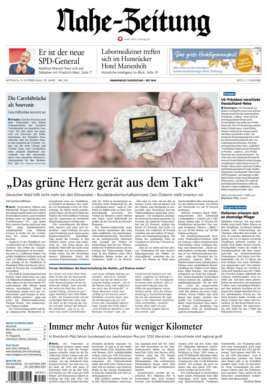 Nahe-Zeitung vom Mittwoch, 09.10.2024