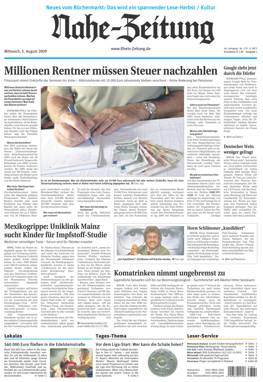 Nahe-Zeitung vom Mittwoch, 05.08.2009