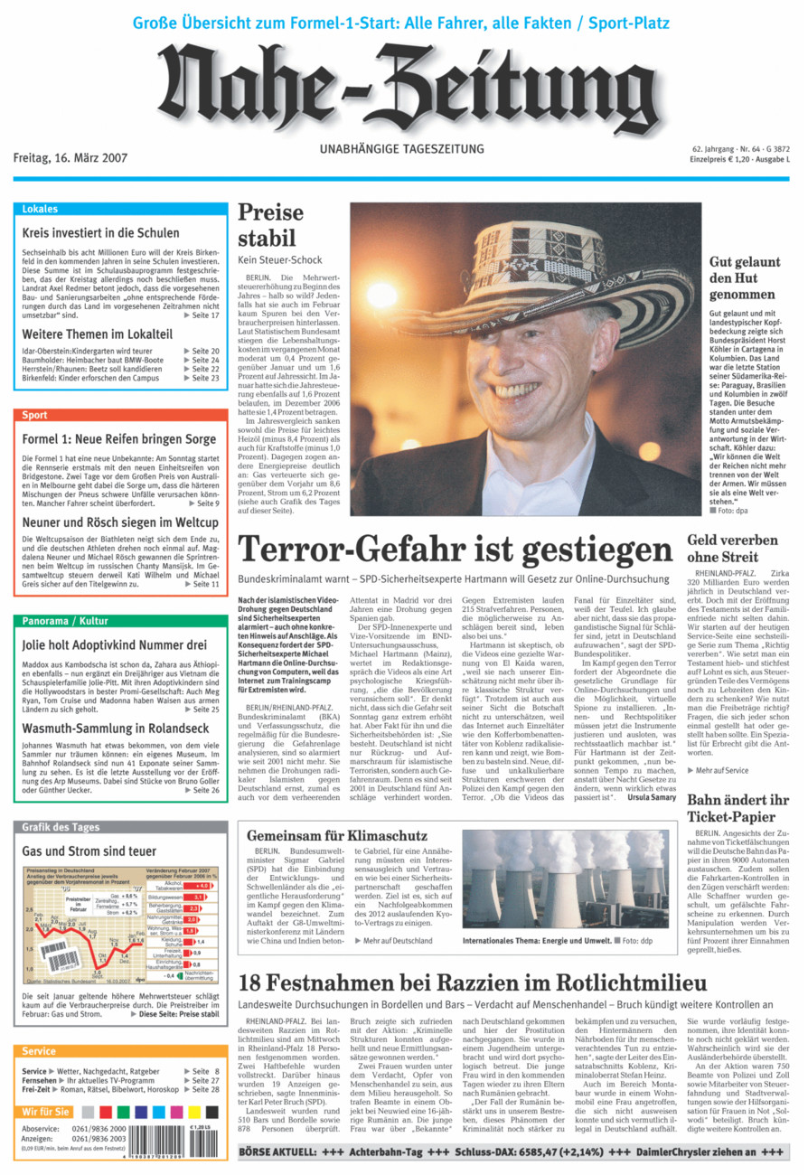 Nahe-Zeitung vom Freitag, 16.03.2007