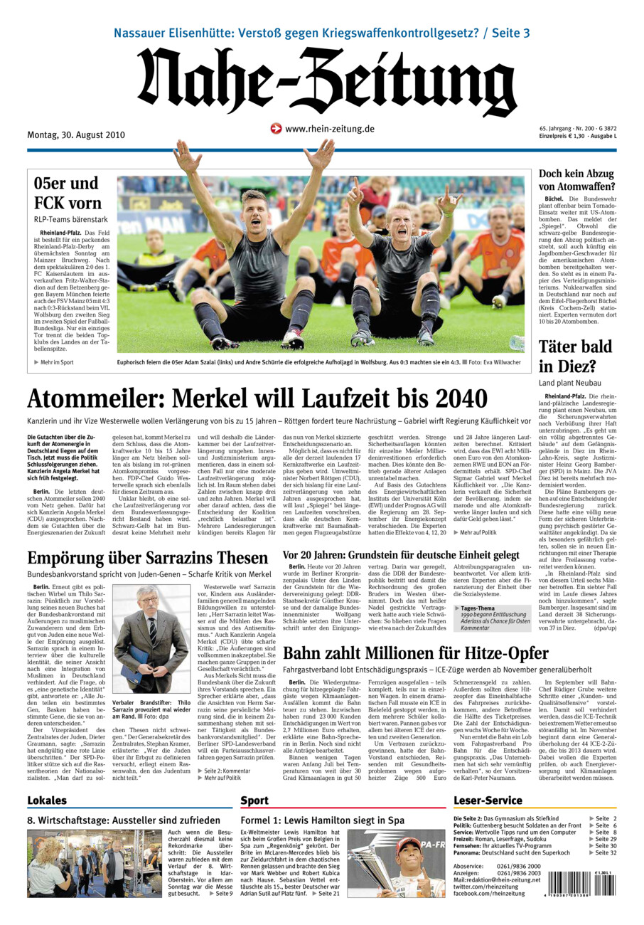 Nahe-Zeitung vom Montag, 30.08.2010