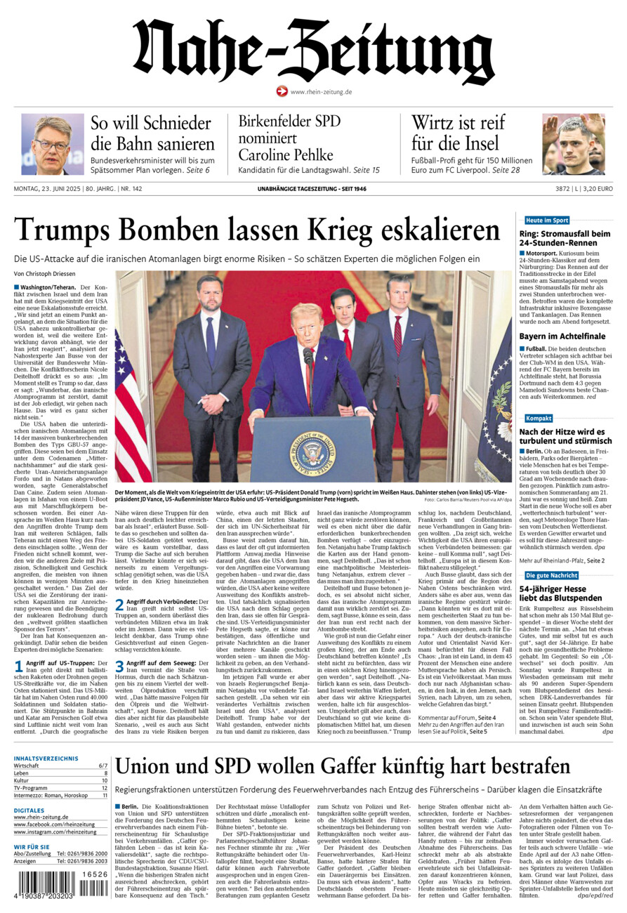 Nahe-Zeitung vom Montag, 23.06.2025