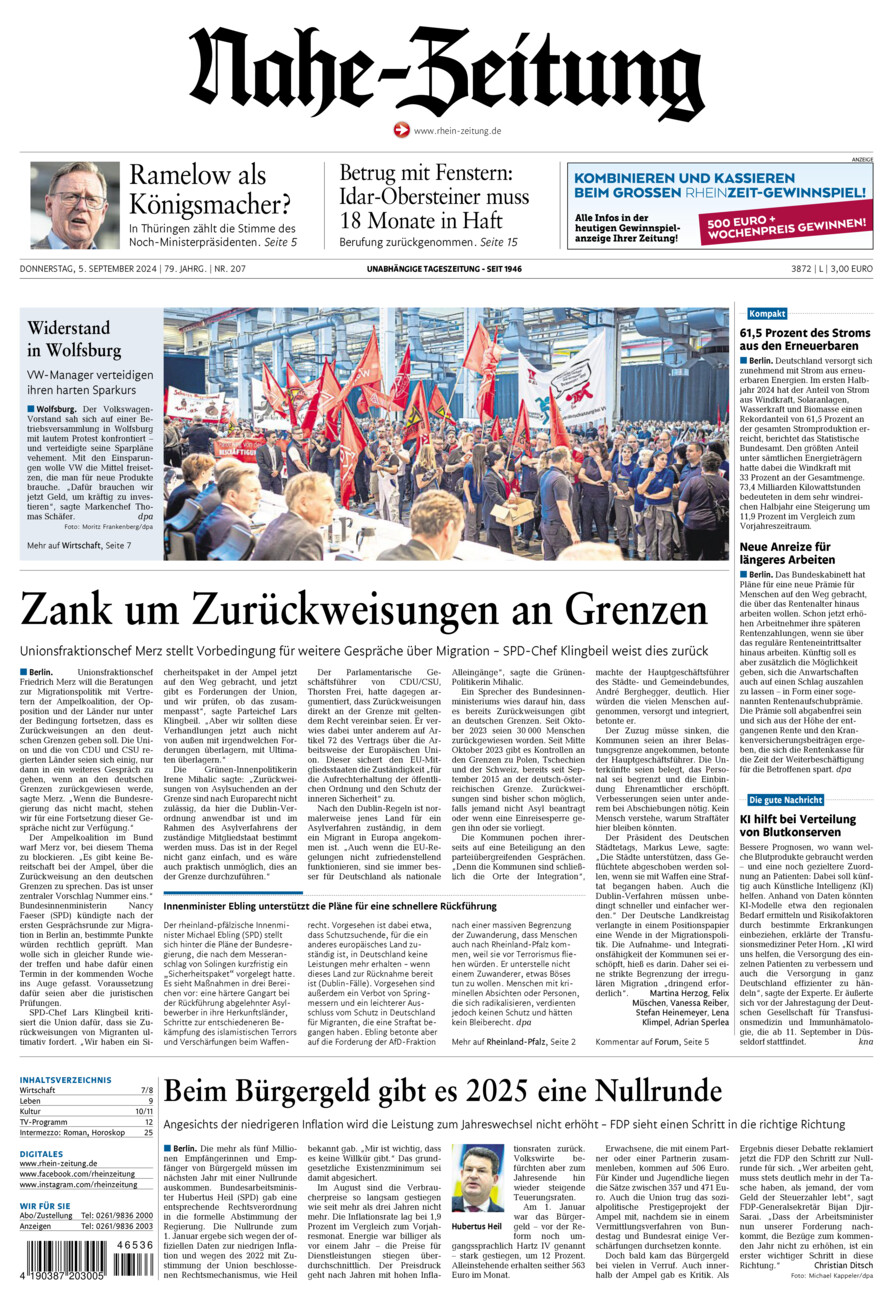 Nahe-Zeitung vom Donnerstag, 05.09.2024