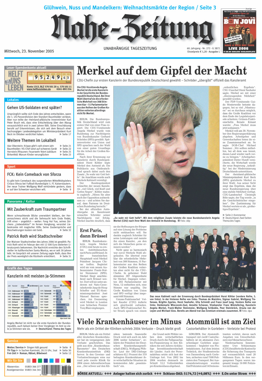 Nahe-Zeitung vom Mittwoch, 23.11.2005