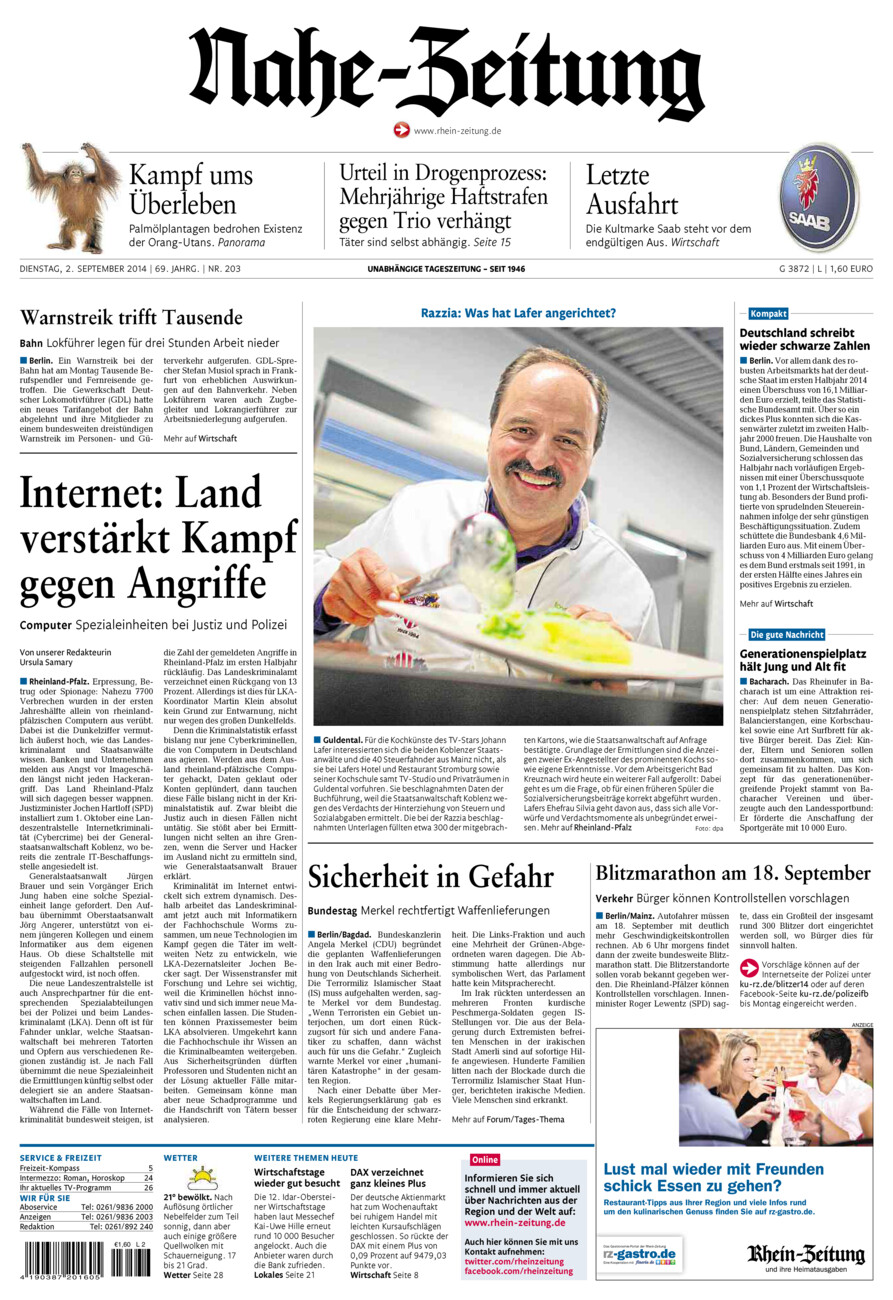 Nahe-Zeitung vom Dienstag, 02.09.2014