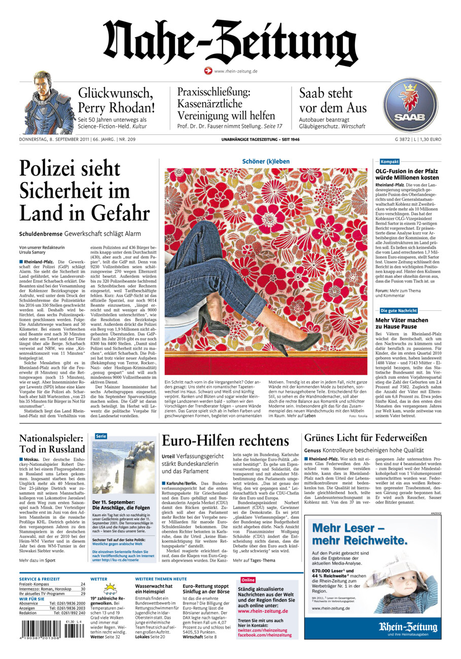 Nahe-Zeitung vom Donnerstag, 08.09.2011