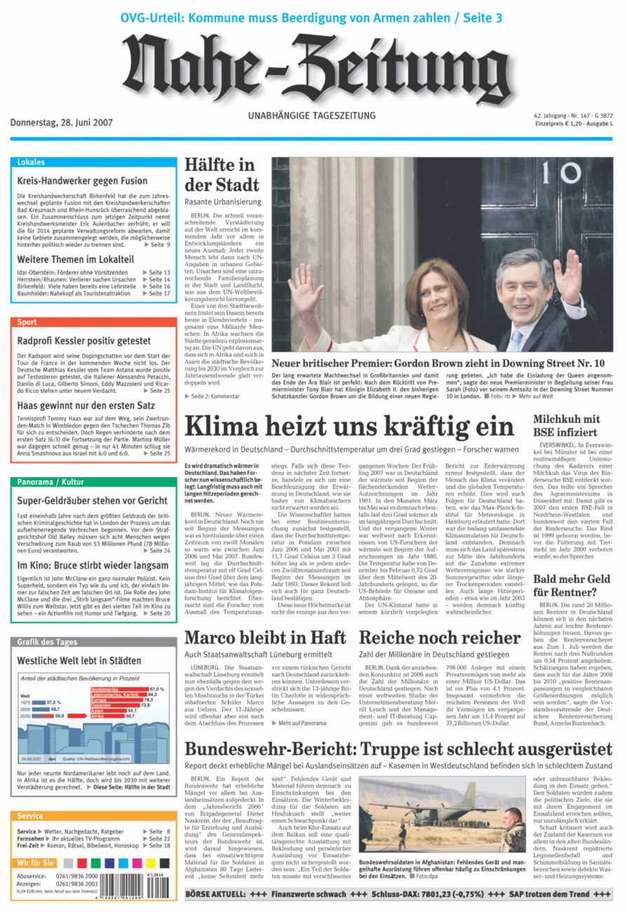 Nahe-Zeitung vom Donnerstag, 28.06.2007
