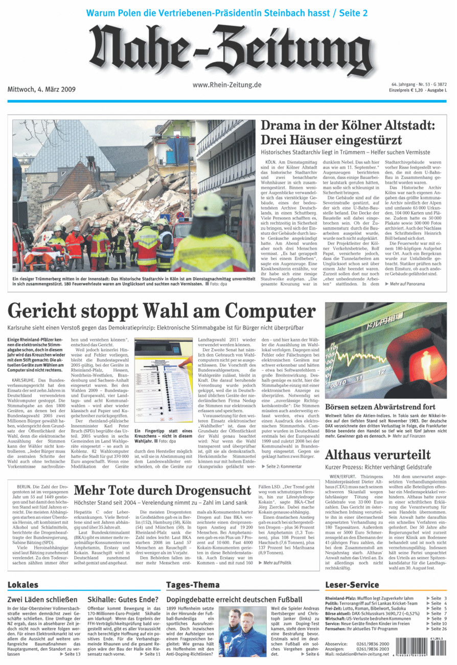 Nahe-Zeitung vom Mittwoch, 04.03.2009