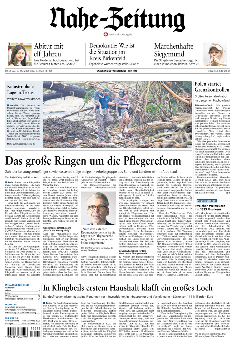 Nahe-Zeitung vom Dienstag, 08.07.2025