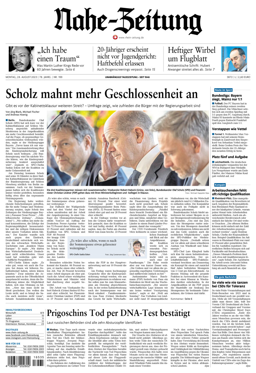Nahe-Zeitung vom Montag, 28.08.2023
