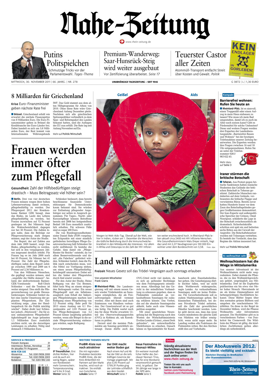 Nahe-Zeitung vom Mittwoch, 30.11.2011