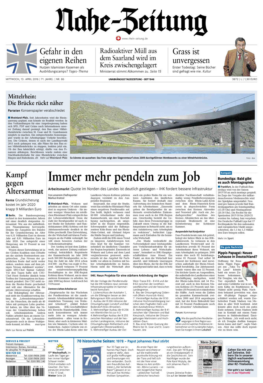 Nahe-Zeitung vom Mittwoch, 13.04.2016