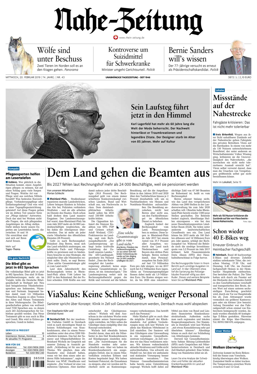Nahe-Zeitung vom Mittwoch, 20.02.2019