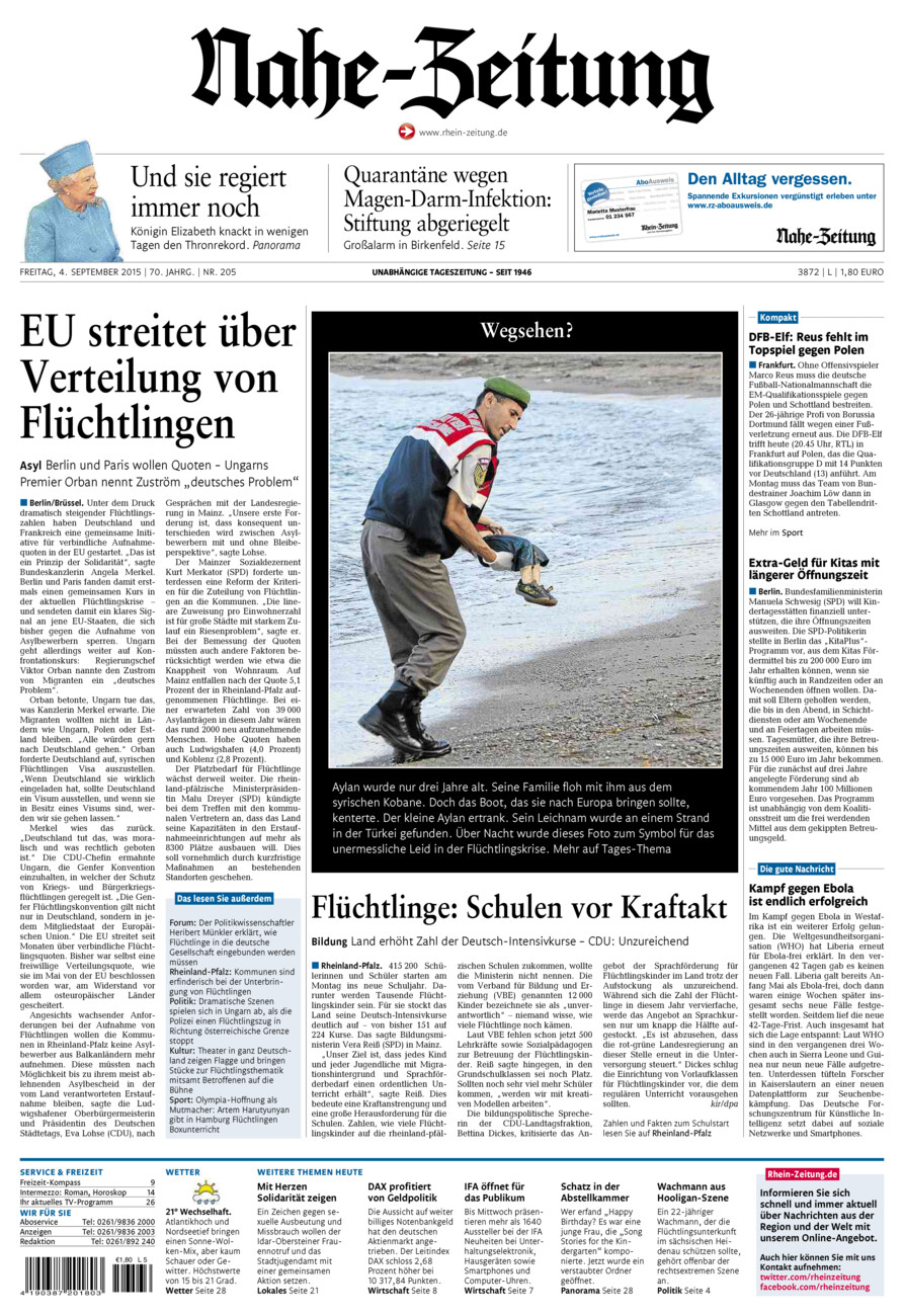 Nahe-Zeitung vom Freitag, 04.09.2015