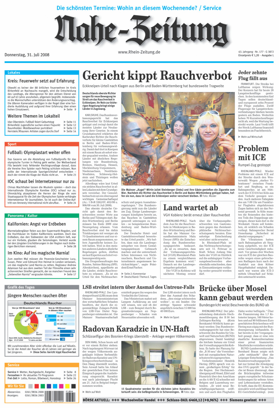 Nahe-Zeitung vom Donnerstag, 31.07.2008