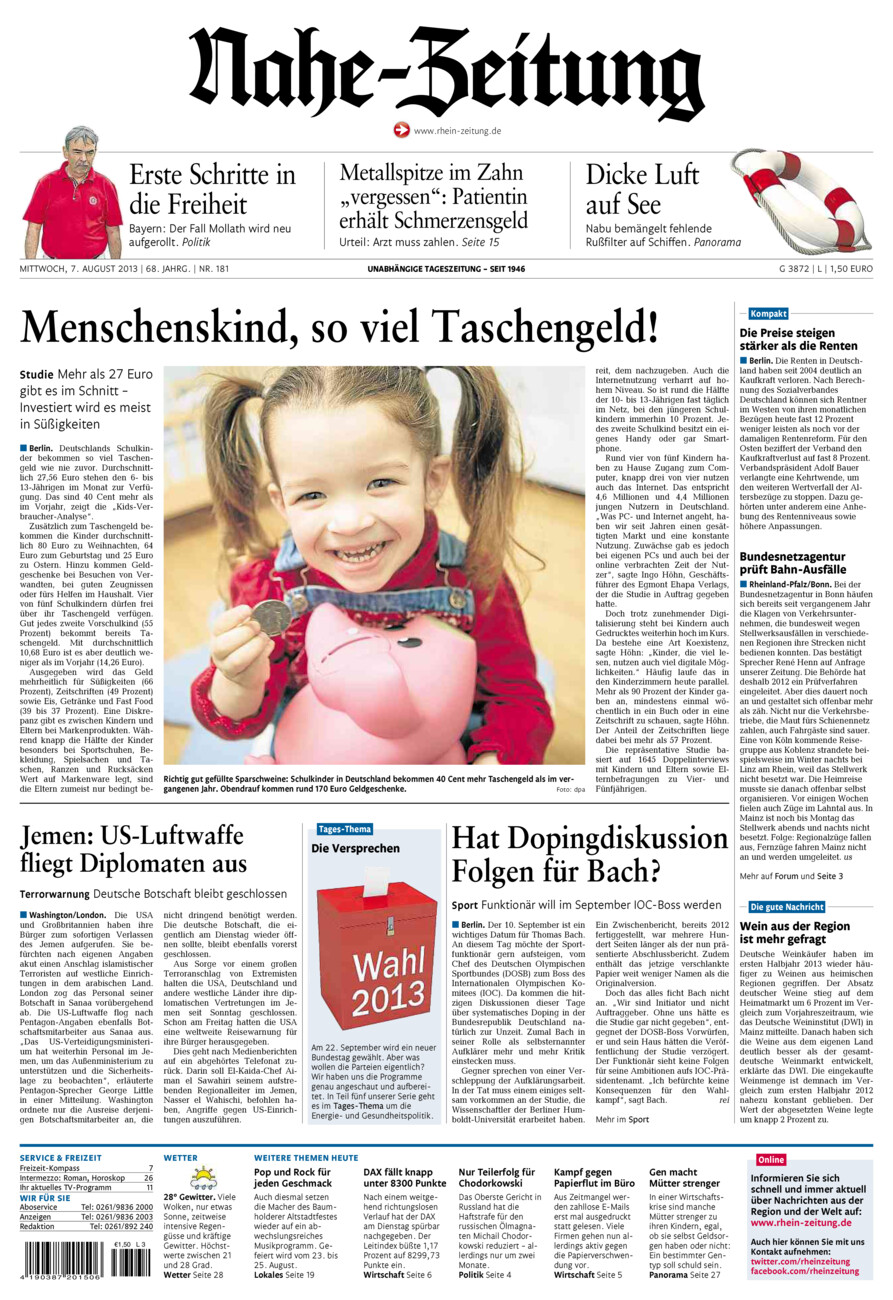 Nahe-Zeitung vom Mittwoch, 07.08.2013