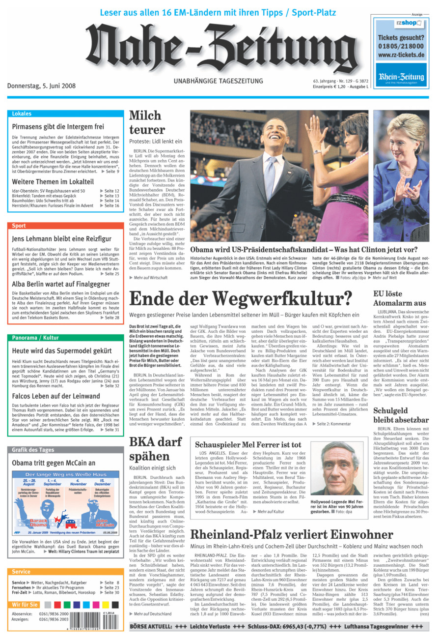 Nahe-Zeitung vom Donnerstag, 05.06.2008
