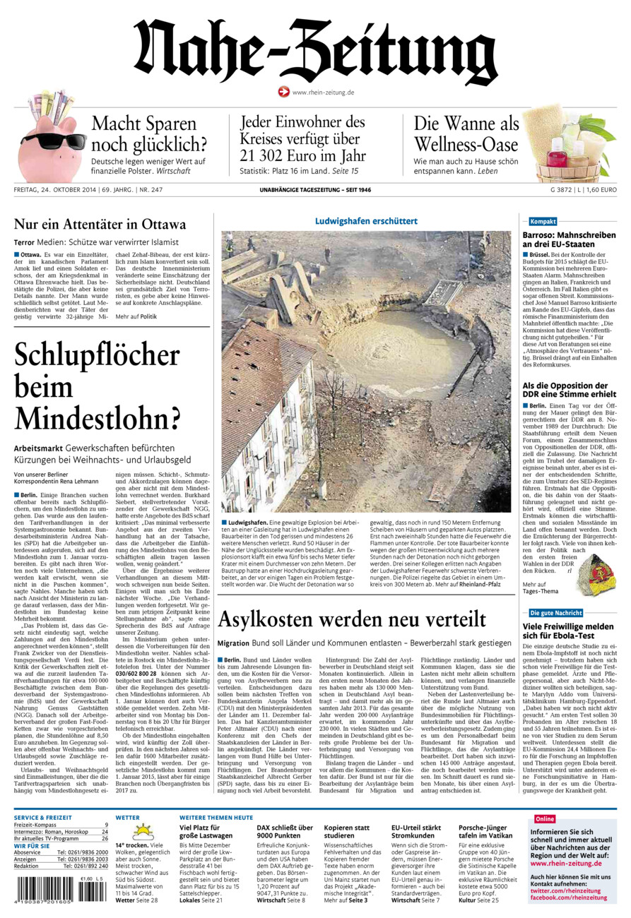 Nahe-Zeitung vom Freitag, 24.10.2014