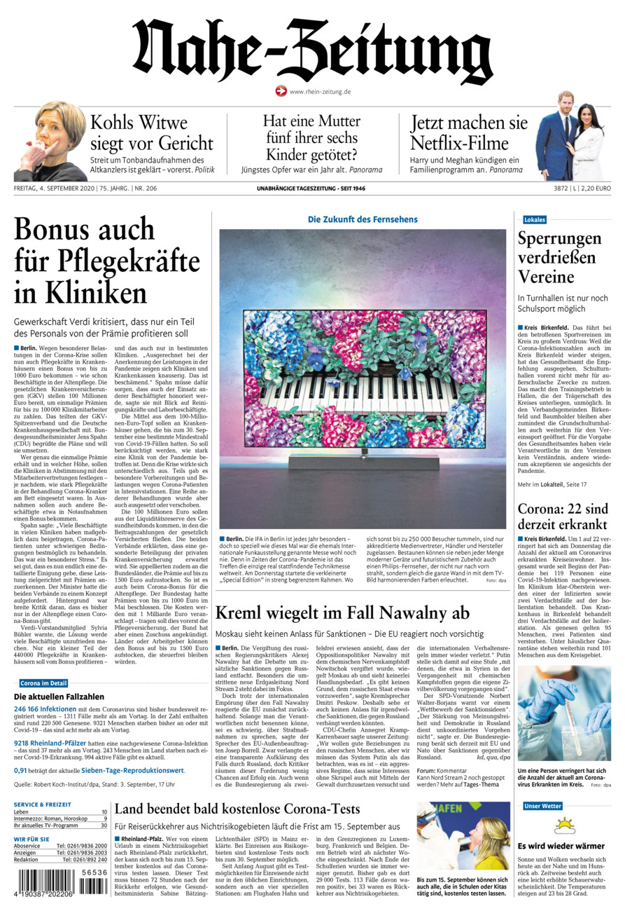 Nahe-Zeitung vom Freitag, 04.09.2020