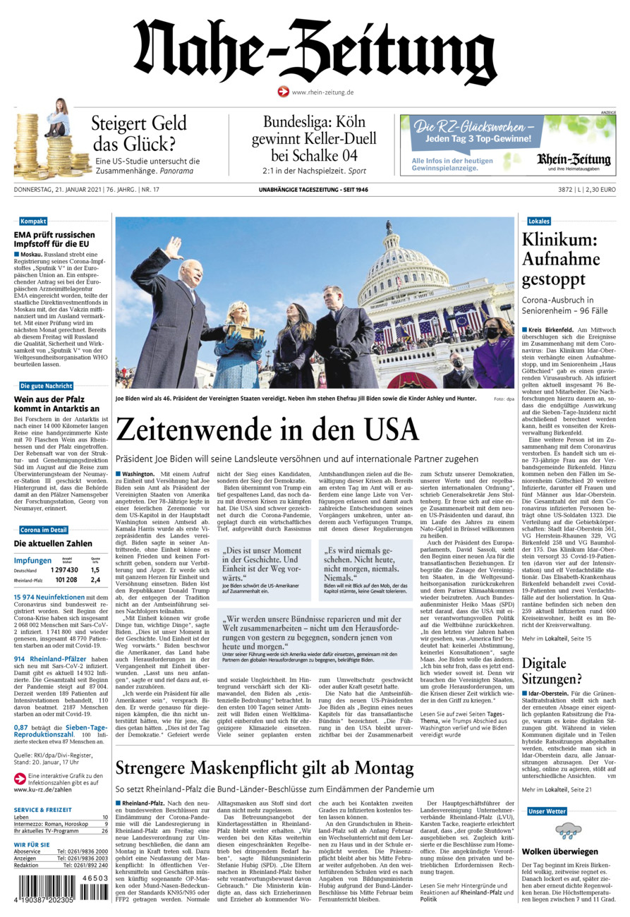 Nahe-Zeitung vom Donnerstag, 21.01.2021