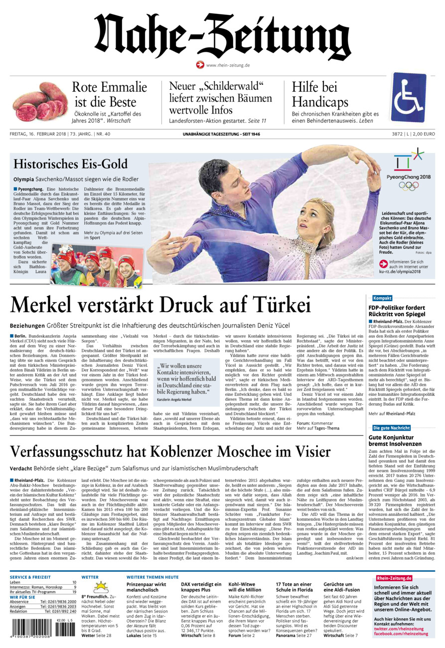 Nahe-Zeitung vom Freitag, 16.02.2018