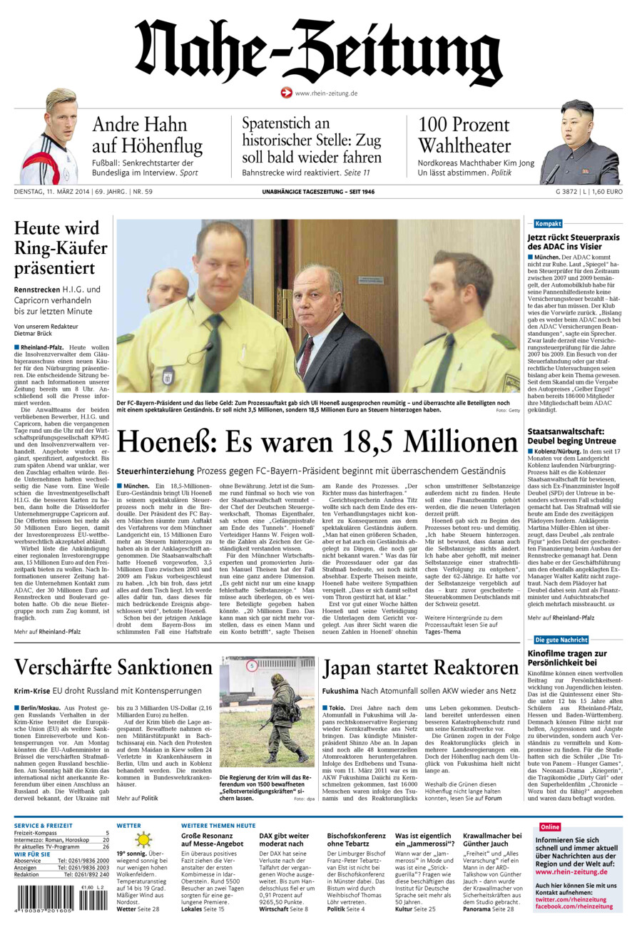 Nahe-Zeitung vom Dienstag, 11.03.2014