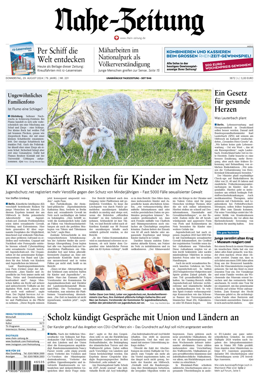 Nahe-Zeitung vom Donnerstag, 29.08.2024