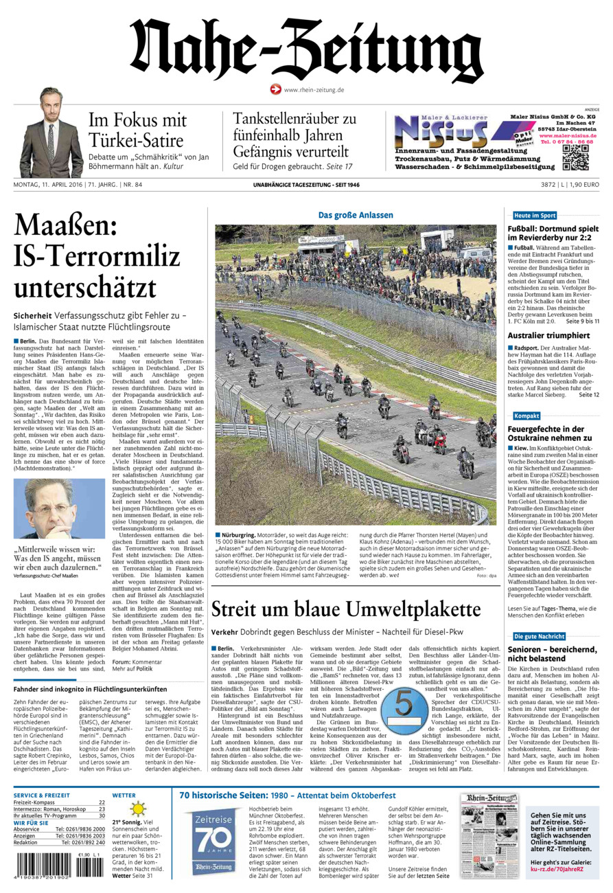 Nahe-Zeitung vom Montag, 11.04.2016