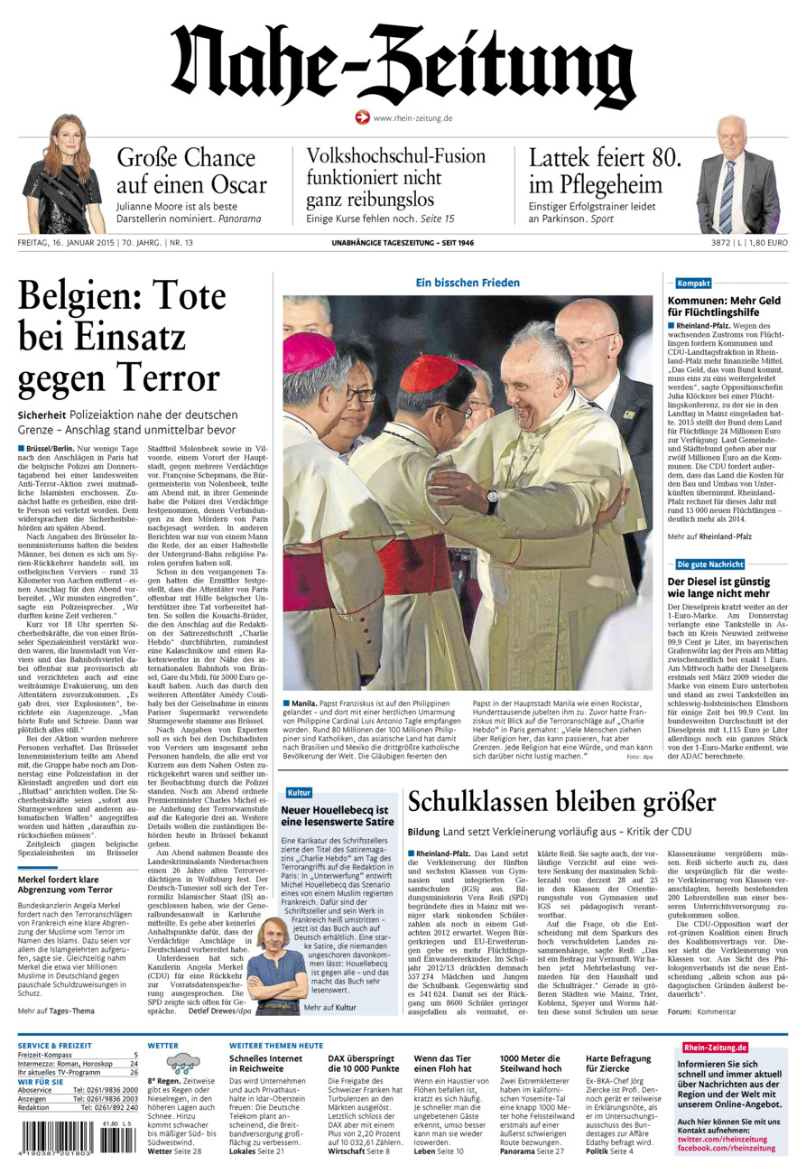 Nahe-Zeitung vom Freitag, 16.01.2015