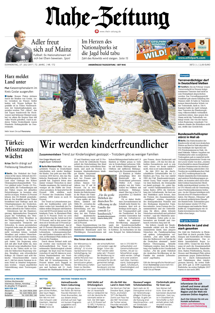 Nahe-Zeitung vom Donnerstag, 27.07.2017