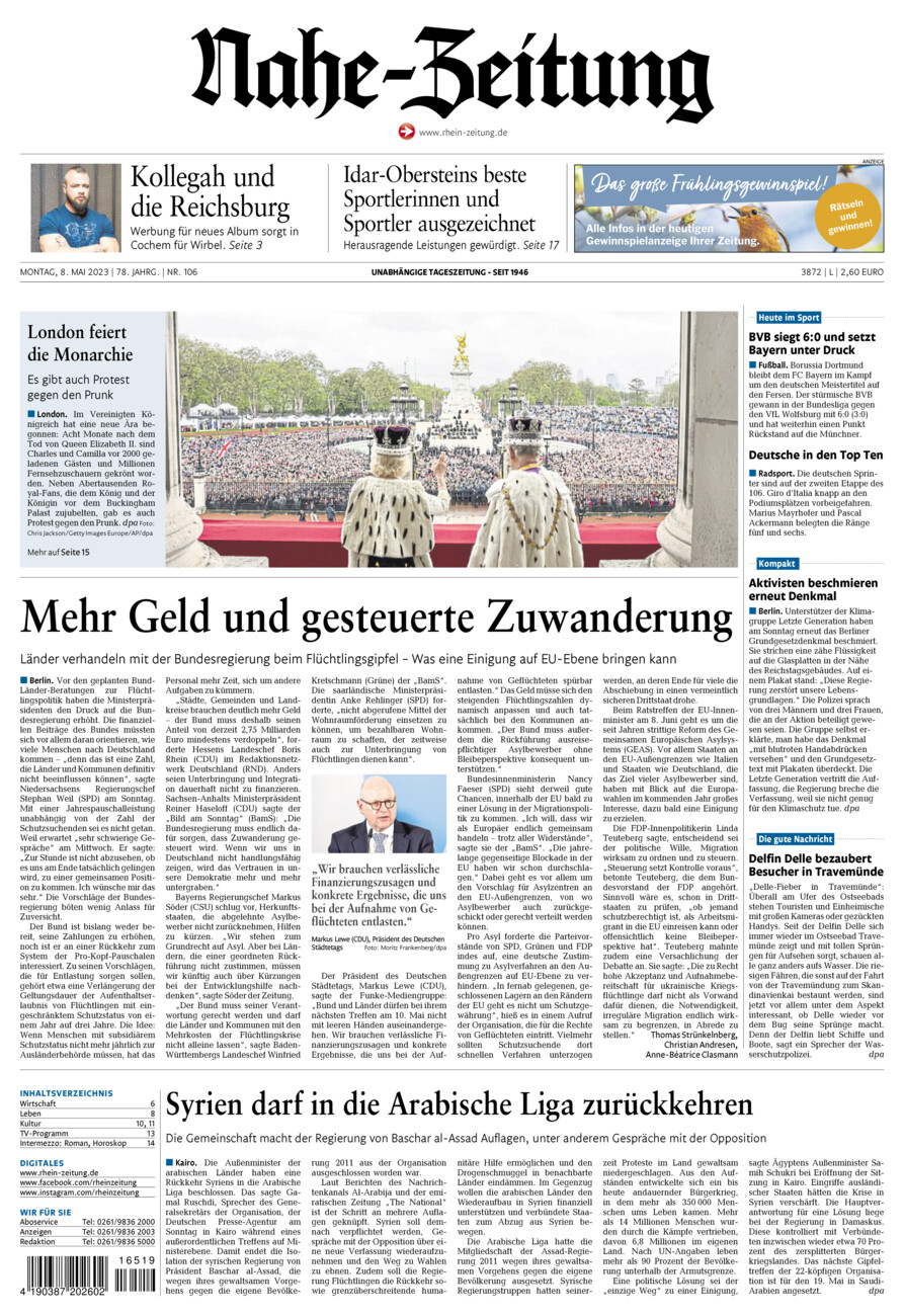 Nahe-Zeitung vom Montag, 08.05.2023