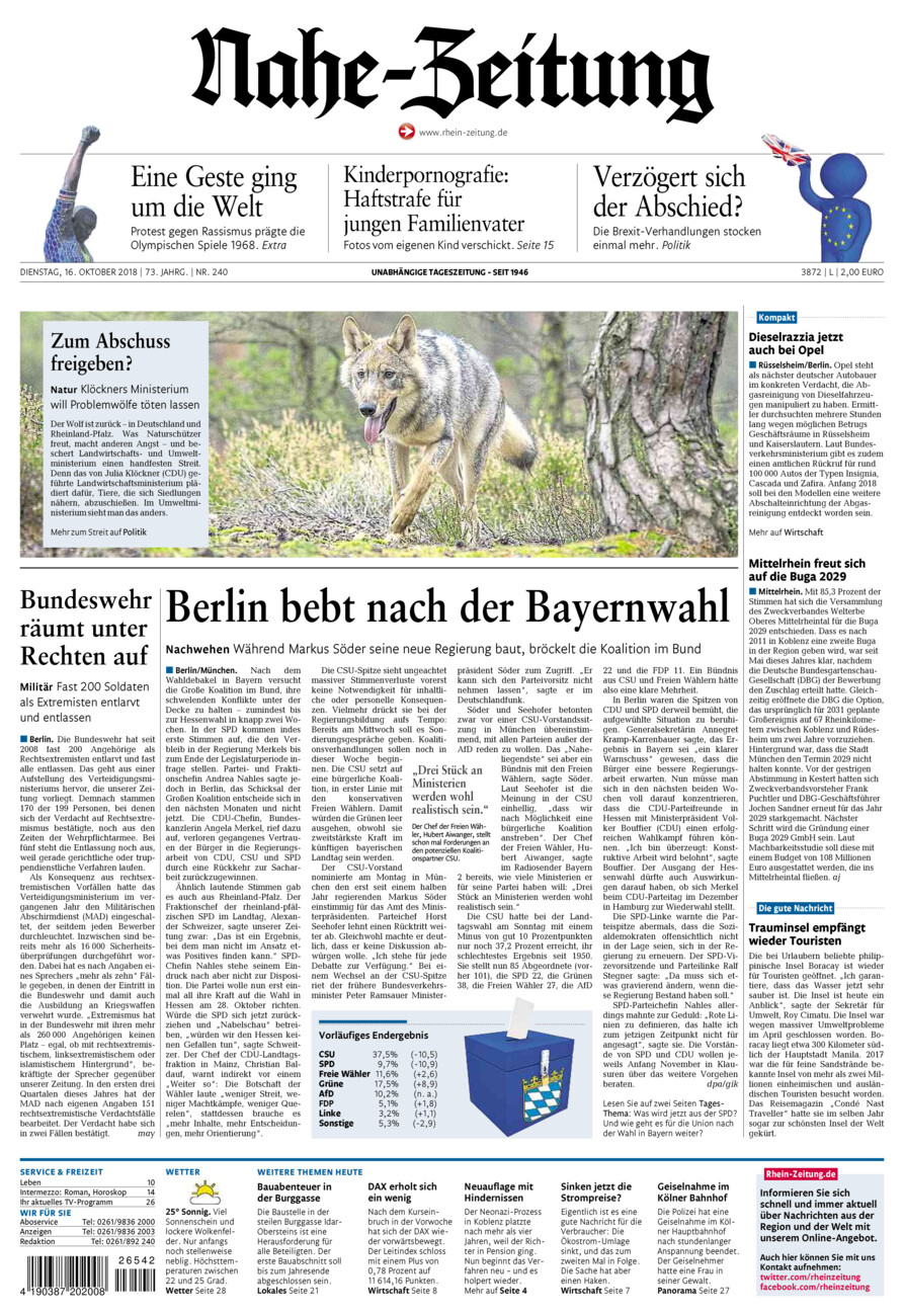 Nahe-Zeitung vom Dienstag, 16.10.2018