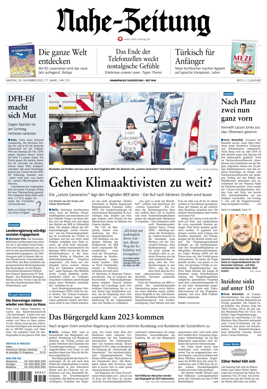 Nahe-Zeitung vom Samstag, 26.11.2022
