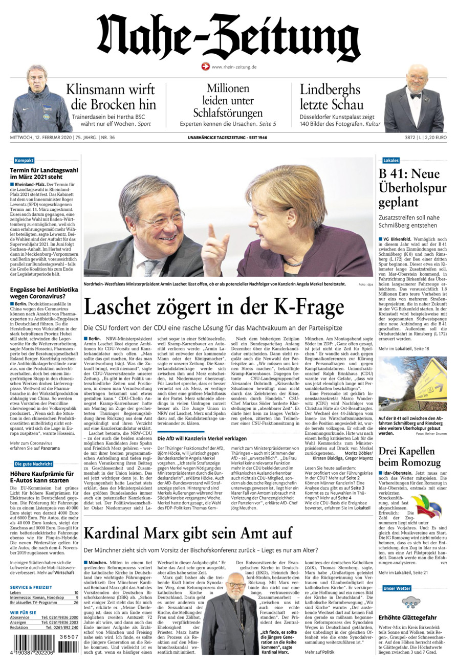 Nahe-Zeitung vom Mittwoch, 12.02.2020