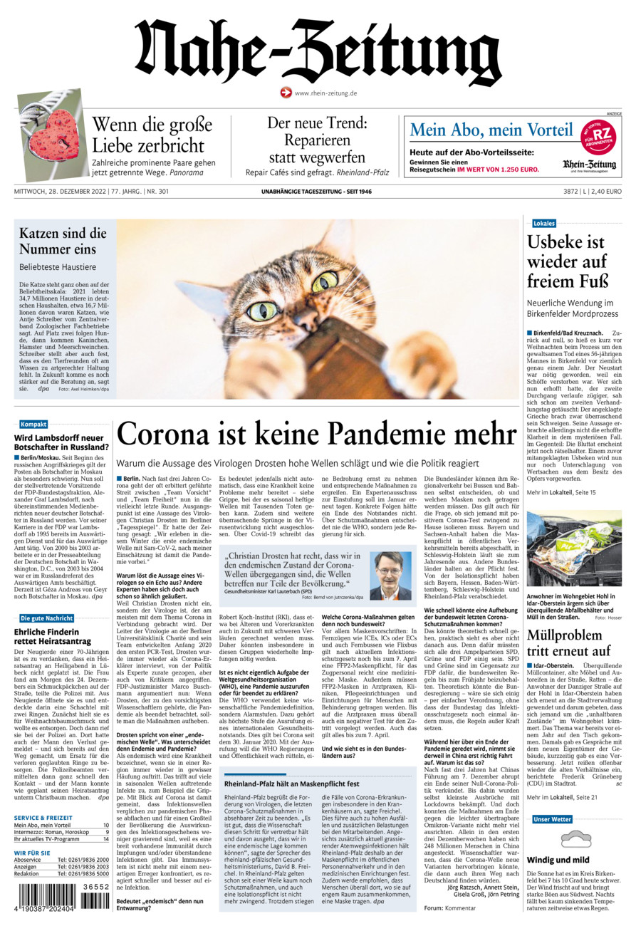 Nahe-Zeitung vom Mittwoch, 28.12.2022