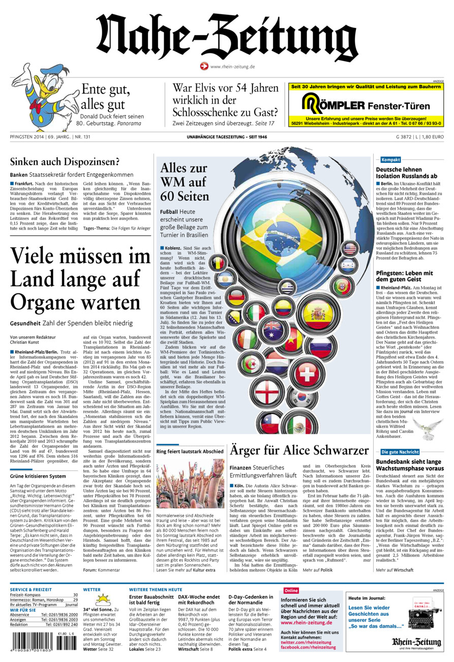 Nahe-Zeitung vom Samstag, 07.06.2014