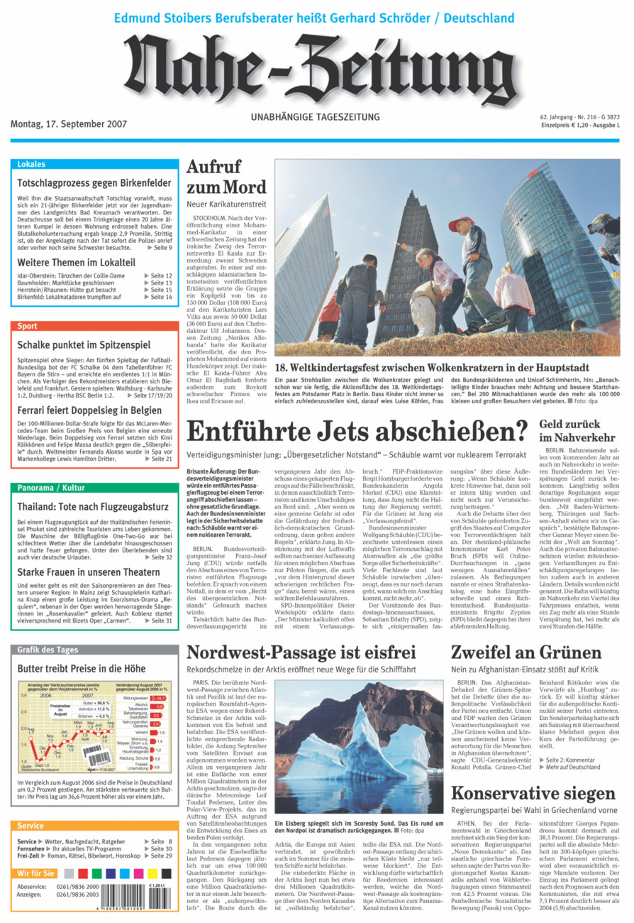 Nahe-Zeitung vom Montag, 17.09.2007