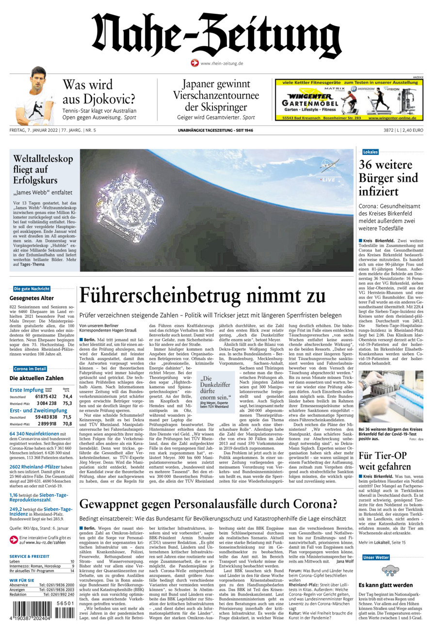 Nahe-Zeitung vom Freitag, 07.01.2022