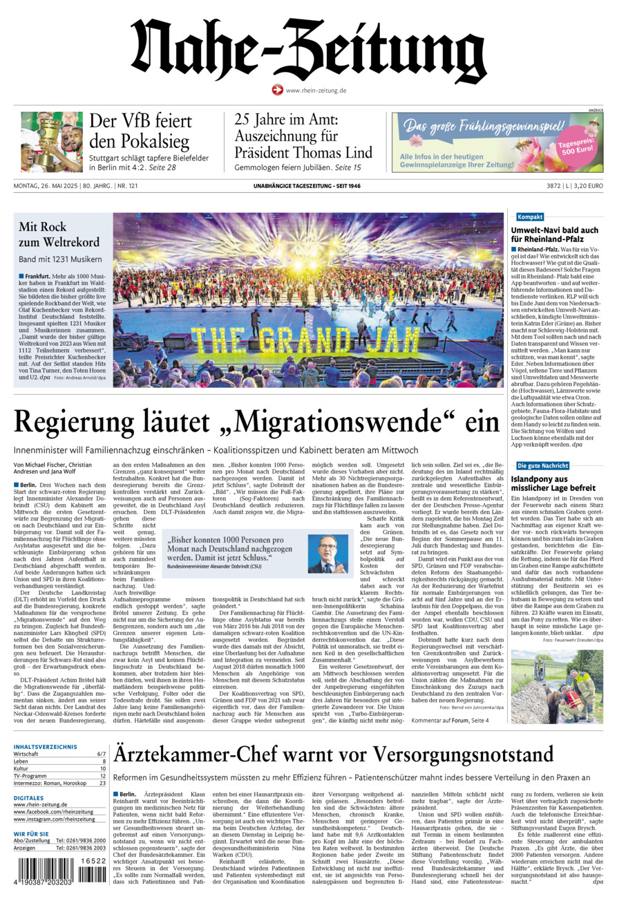 Nahe-Zeitung vom Montag, 26.05.2025