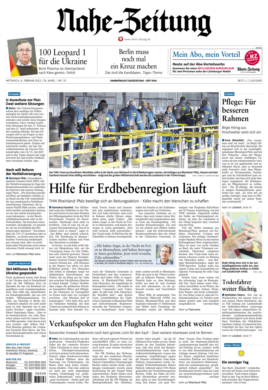 Nahe-Zeitung vom Mittwoch, 08.02.2023