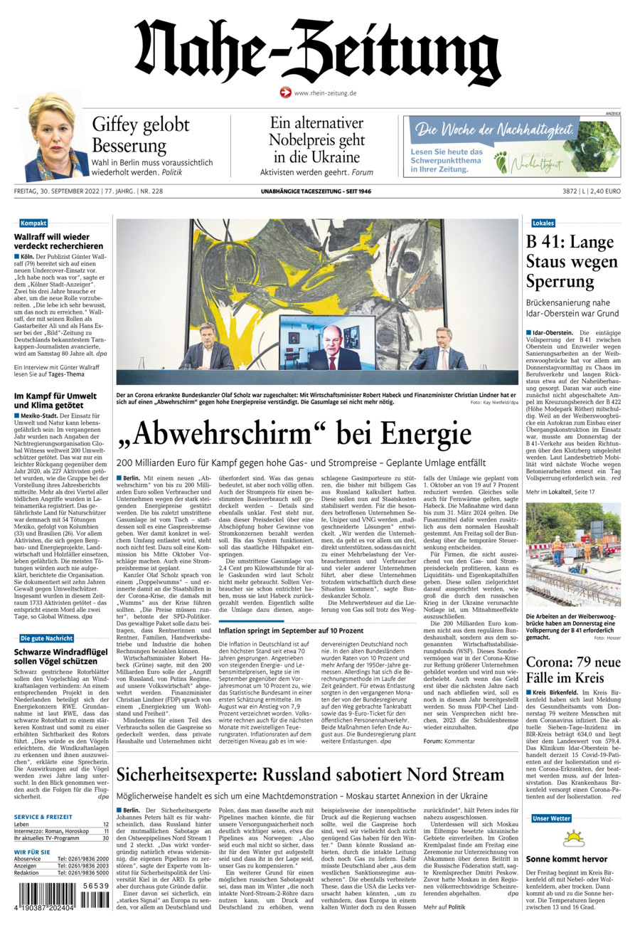 Nahe-Zeitung vom Freitag, 30.09.2022