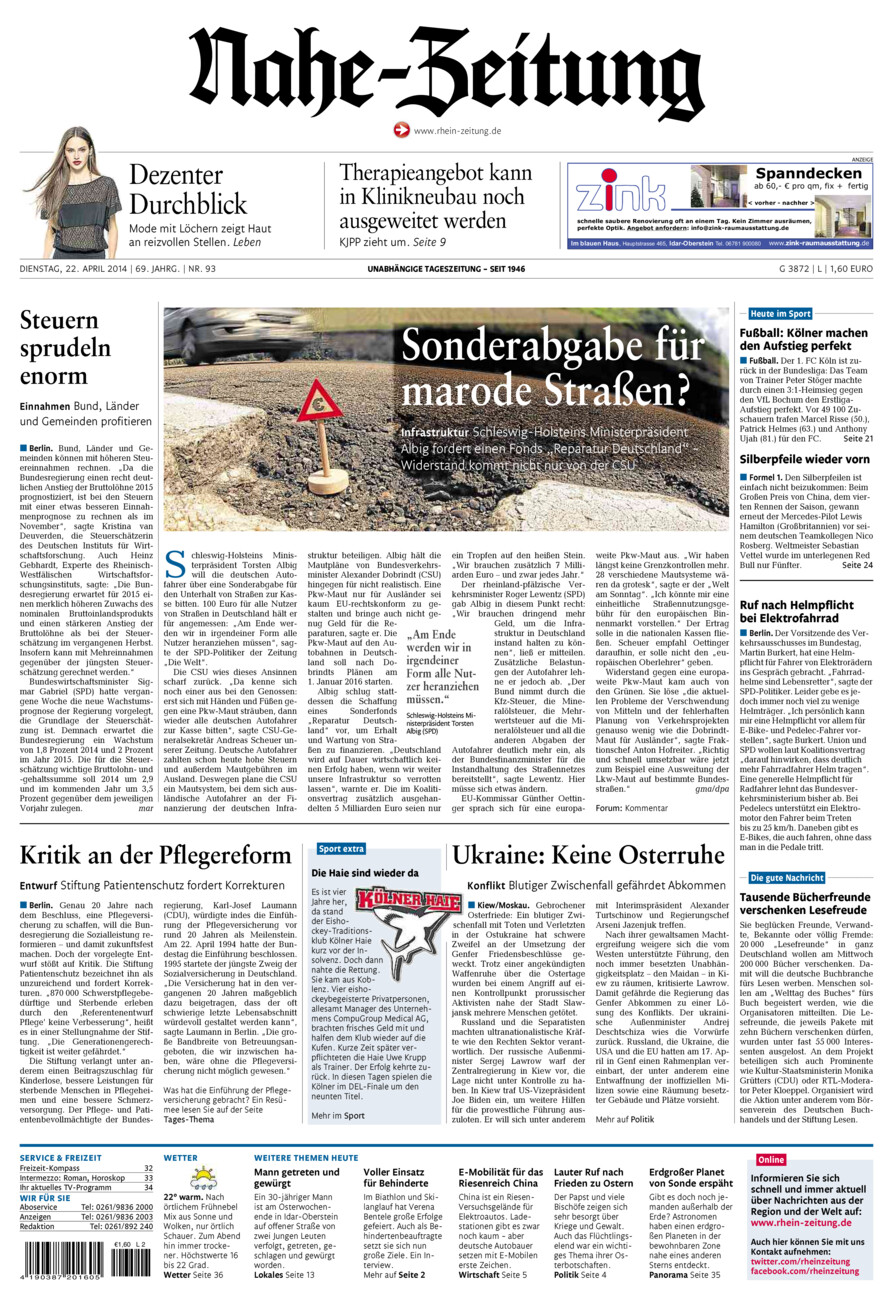 Nahe-Zeitung vom Dienstag, 22.04.2014