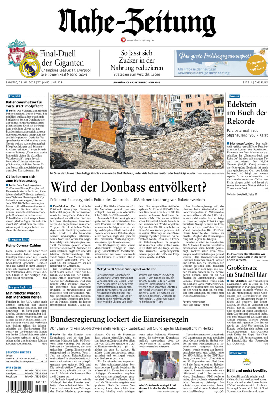 Nahe-Zeitung vom Samstag, 28.05.2022