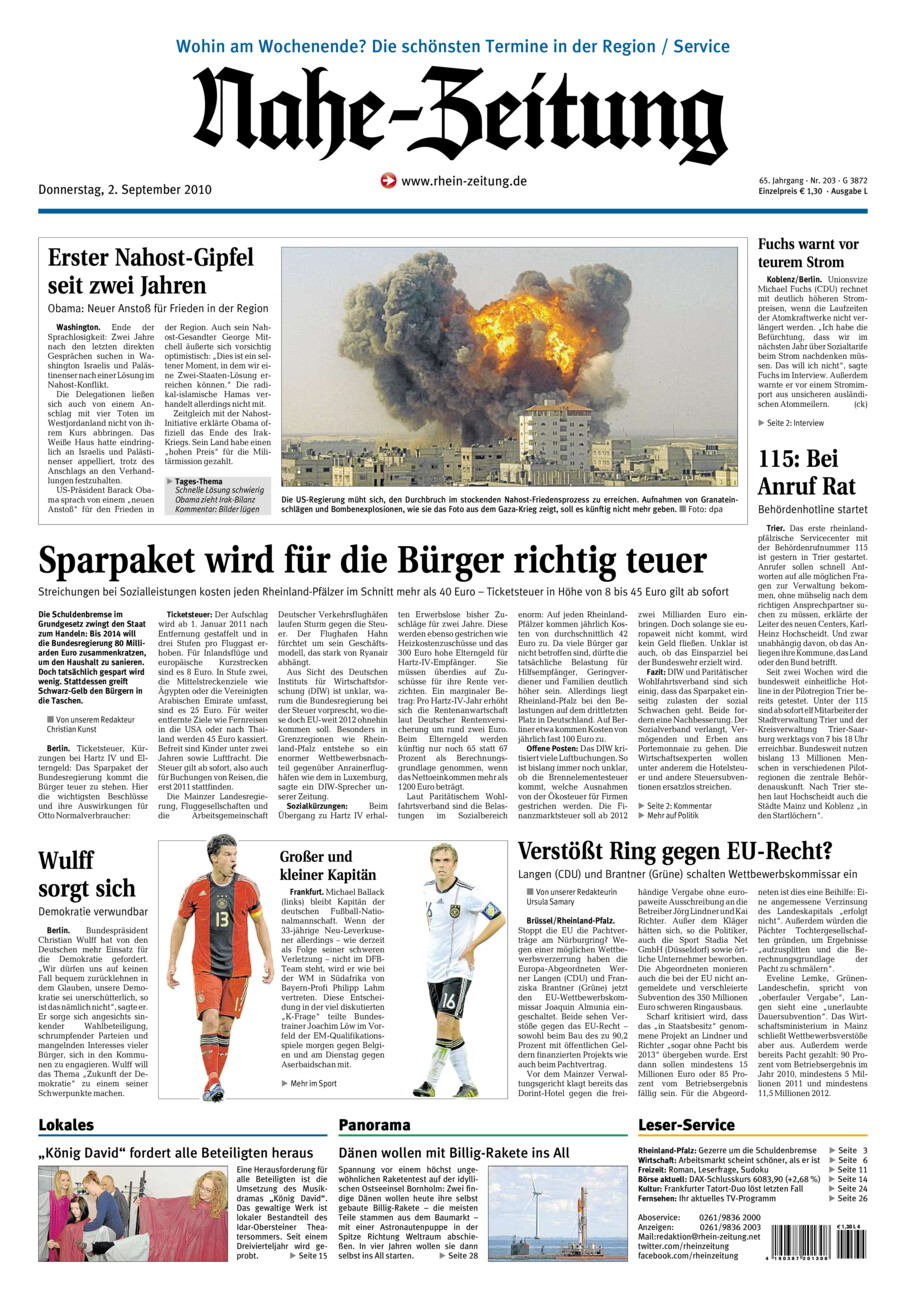 Nahe-Zeitung vom Donnerstag, 02.09.2010