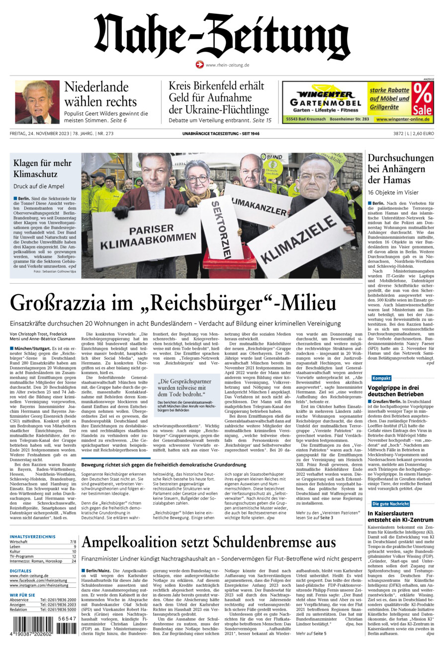 Nahe-Zeitung vom Freitag, 24.11.2023