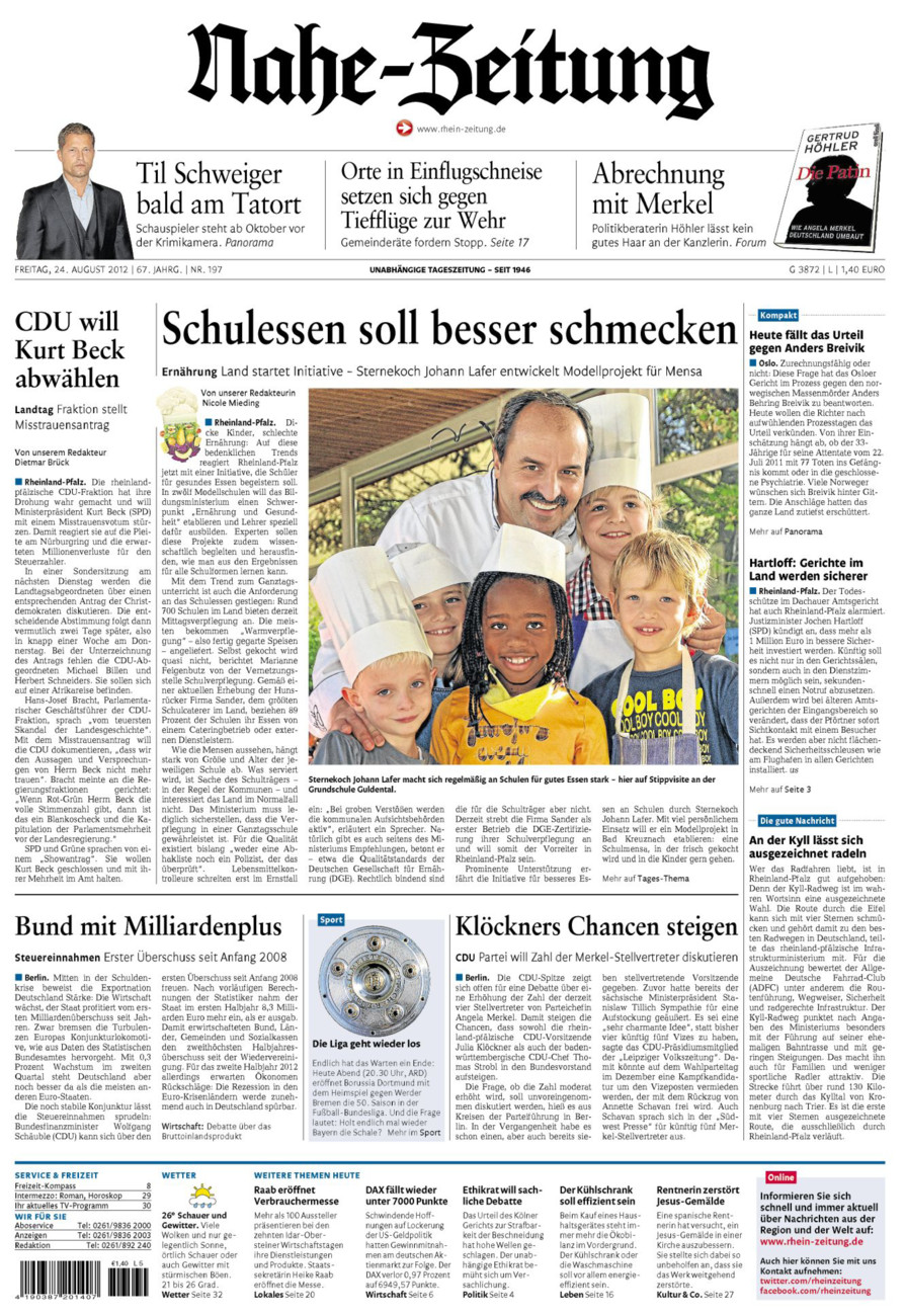 Nahe-Zeitung vom Freitag, 24.08.2012