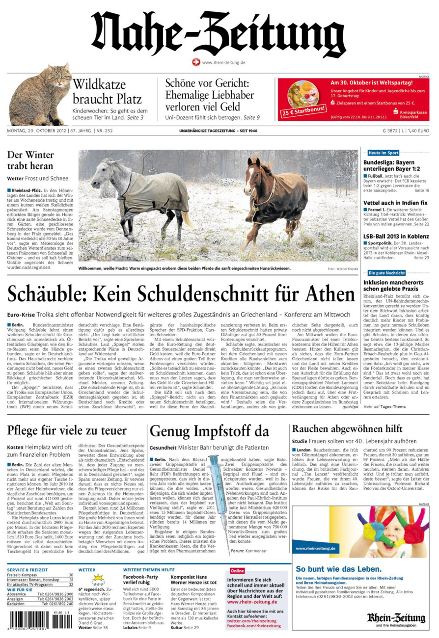 Nahe-Zeitung vom Montag, 29.10.2012