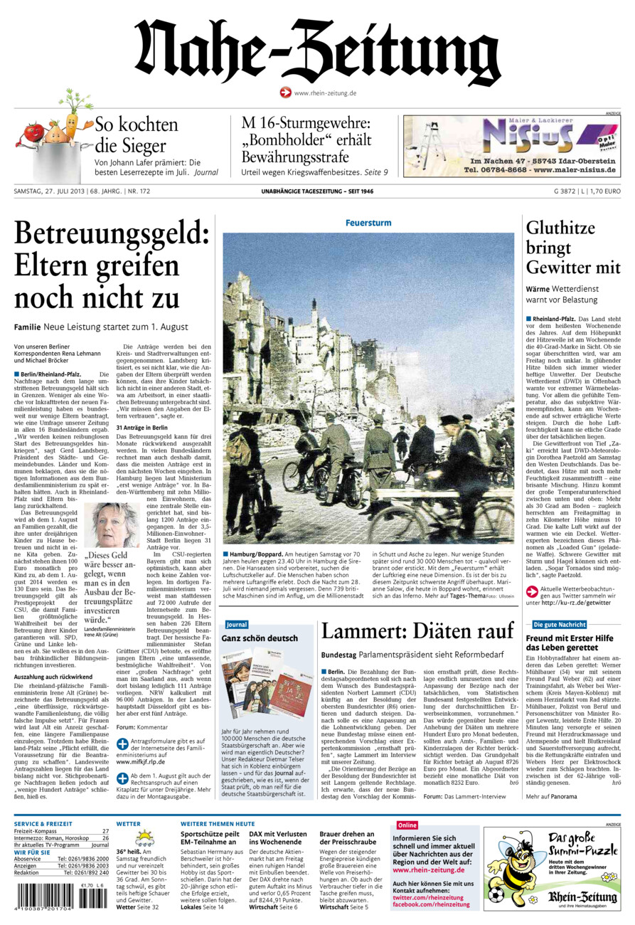 Nahe-Zeitung vom Samstag, 27.07.2013