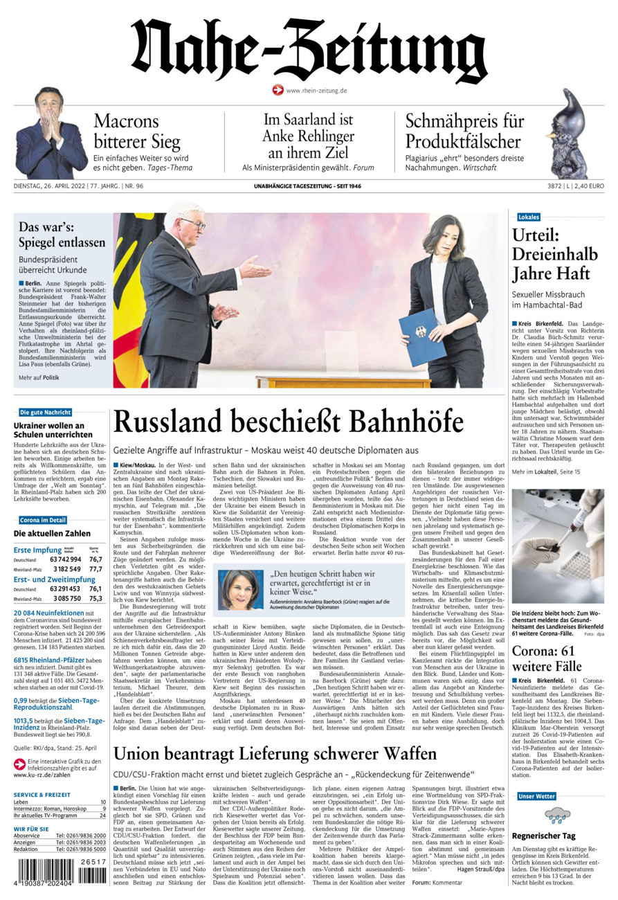 Nahe-Zeitung vom Dienstag, 26.04.2022