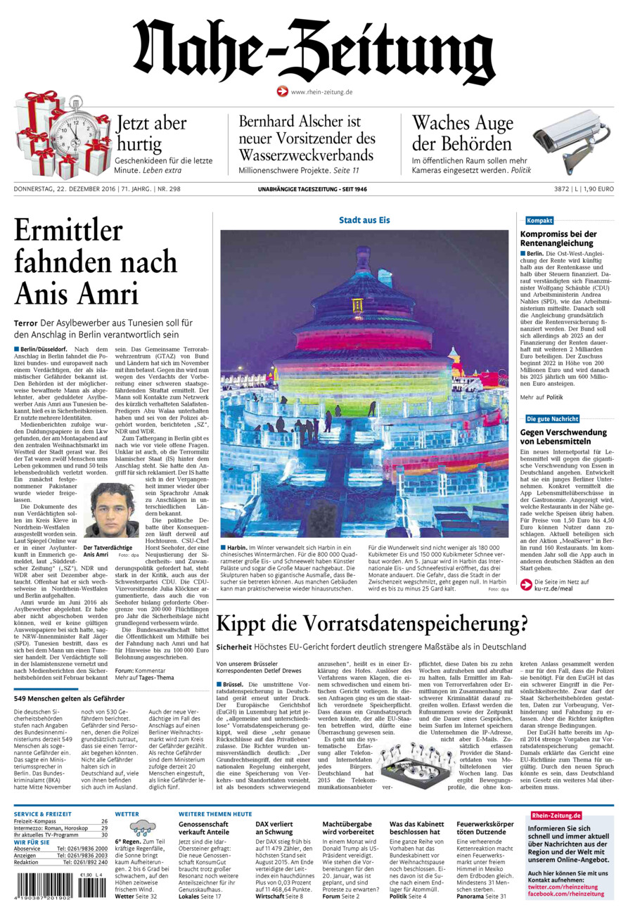 Nahe-Zeitung vom Donnerstag, 22.12.2016