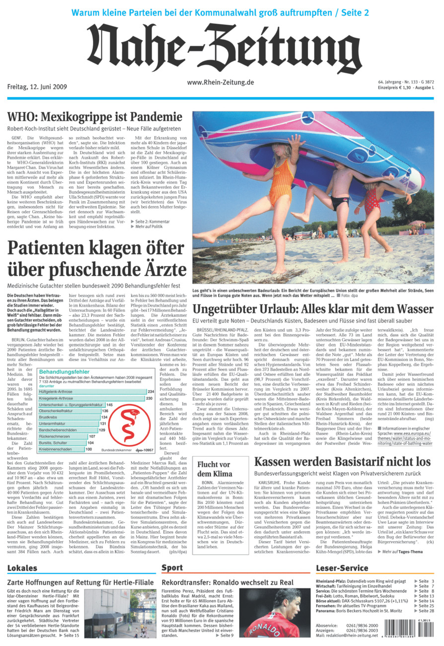 Nahe-Zeitung vom Freitag, 12.06.2009